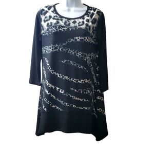 Womens Black Grey Leopard Print Multiples Longsleeve Stretchy Dress